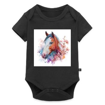 Watercolor Horse Bloom Portrait - Baby Premium short-sleeve bodysuit - black - Front