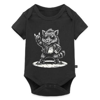 Retro Wildschwein Rock Musik Geschenk Lustig - Baby Premium Kurzarmbody - Schwarz - Vorne