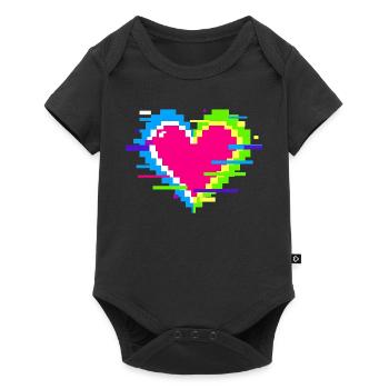 Pixel Heart Neon Glitch Rainbow - Baby Premium short-sleeve bodysuit - black - Front