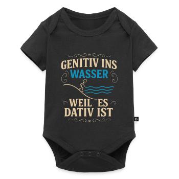 Genitiv ins Wasser – Sprachwitz - Baby Premium Kurzarmbody - Schwarz - Vorne