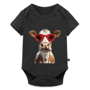 Vache avec lunettes de soleil - Body à manches courtes Premium Bébé - noir - Devant