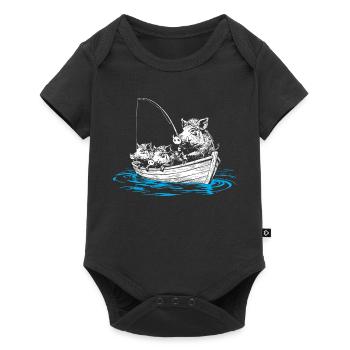 Wild boars on fish – illustration of wild boars in a boat - Baby Premium short-sleeve bodysuit - black - Front
