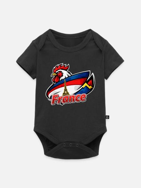 Französischer Hahn mit Eiffelturmflagge - Baby Premium Kurzarmbody - Schwarz