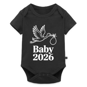 Baby 2026 Storch Geburt Verkündung - Baby Premium Kurzarmbody - Schwarz - Vorne