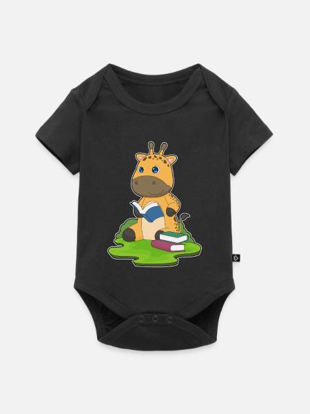Giraffe Nerd Buch - Baby Premium Kurzarmbody - Schwarz