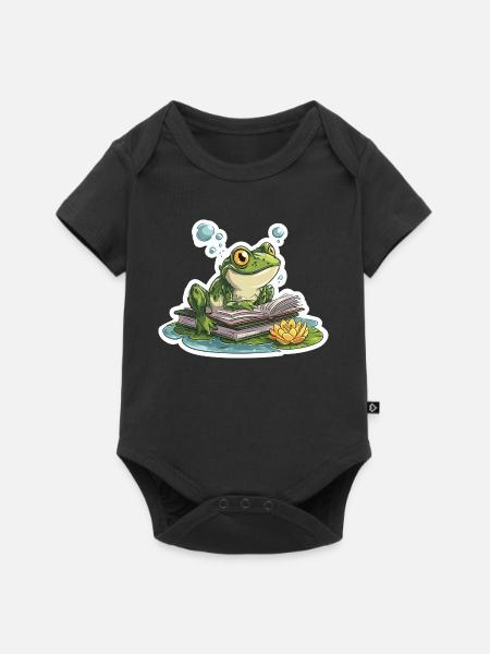 Frosch-Lese-Teich-Bibliothekar-Humor-Lesung - Baby Premium Kurzarmbody - Schwarz