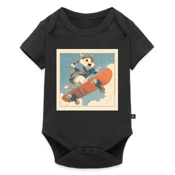Retro Cat Skateboarder in Flight - Baby Premium short-sleeve bodysuit - black - Front