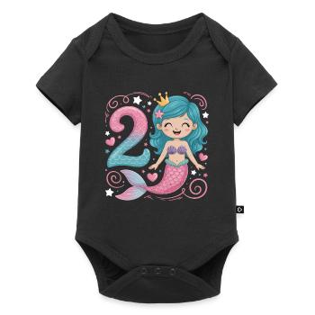 Meerjungfrau 2. Geburtstag 2 Jahre - Baby Premium Kurzarmbody - Schwarz - Vorne