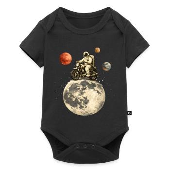 Astronaut auf Motorrad fährt über den Mond - Baby Premium Kurzarmbody - Schwarz - Vorne