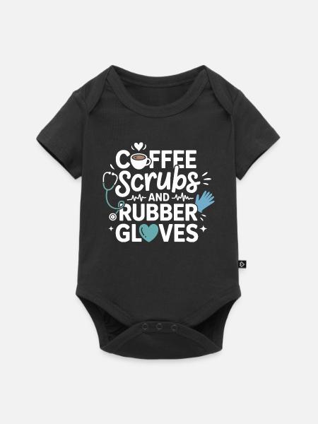 Kaffee Scrubs und Gummihandschuhe - Baby Premium Kurzarmbody - Schwarz