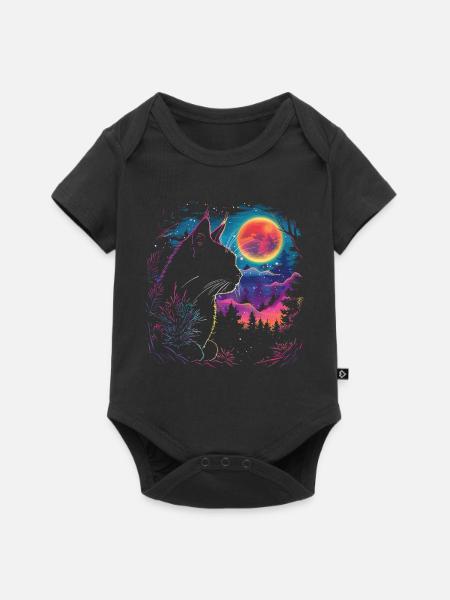 Katzenschlaf in Neon-Nacht - Baby Premium Kurzarmbody - Schwarz