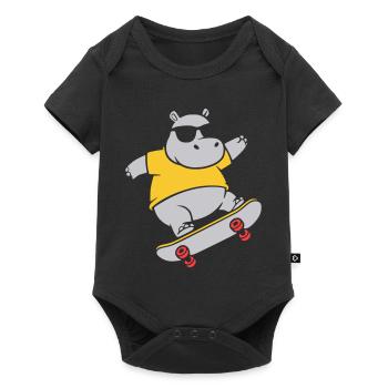 Vecteur de skateboard hippopotame cool - Body à manches courtes Premium Bébé - noir - Devant