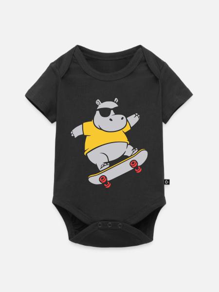 Cooles Nilpferd Skater Skateboard Vektor - Baby Premium Kurzarmbody - Schwarz