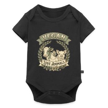 Vegan Love Animals – Design rétro d’amour animal - Body à manches courtes Premium Bébé - noir - Devant