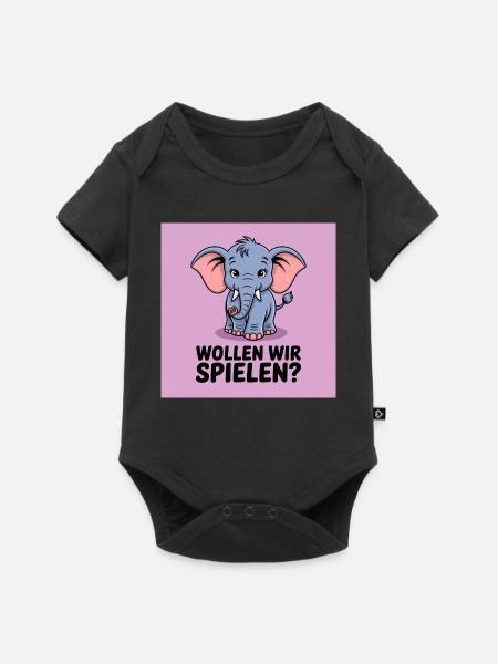 Spielender Elefant auf Lila - Baby Premium Kurzarmbody - Schwarz