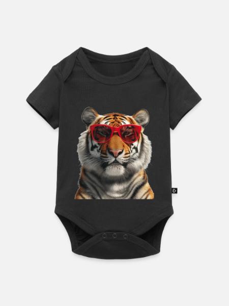 Tiger mit Sonnenbrille Lustig - Baby Premium Kurzarmbody - Schwarz