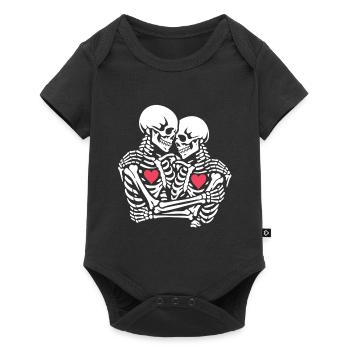 Skeleton couple with hearts hug Valentine's Day - Baby Premium short-sleeve bodysuit - black - Front