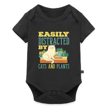 Leicht Ablenkbar Durch Katzen Und Pflanzen - Baby Premium Kurzarmbody - Schwarz - Vorne