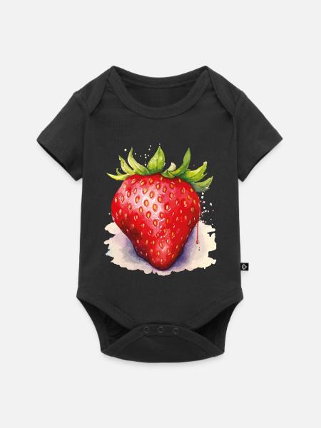 Aquarell Erdbeere - Baby Premium Kurzarmbody - Schwarz