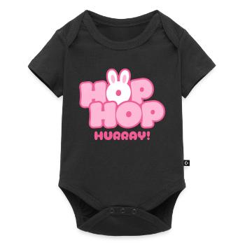 Hop Hop Hourra | Motif de la jolie phrase de lapin - Body à manches courtes Premium Bébé - noir - Devant
