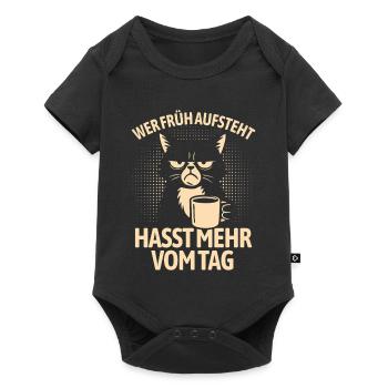 Katze - Wer früh aufsteht hasst mehr vom Tag - Baby Premium Kurzarmbody - Schwarz - Vorne