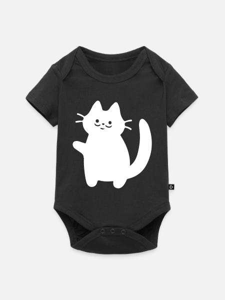 Winkende Katze Silhouette Weiß - Baby Premium Kurzarmbody - Schwarz