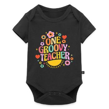 Groovy teacher with heart and flowers - Baby Premium short-sleeve bodysuit - black - Front