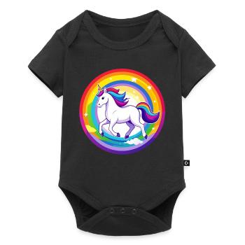 Motif de licorne volant au-dessus du ciel arc-en-ciel - Body à manches courtes Premium Bébé - noir - Devant