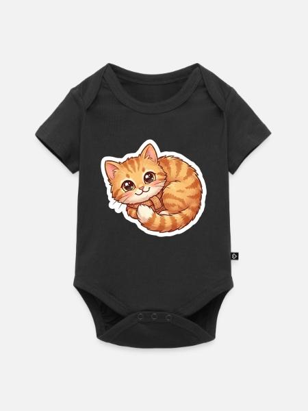 Gemütlicher orangefarbener Katzenschal - Baby Premium Kurzarmbody - Schwarz