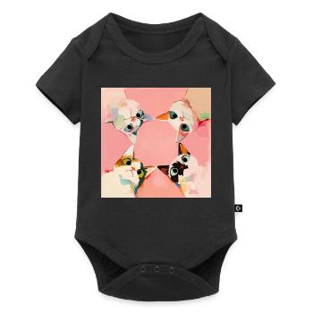 Quatre chats en cercle | Pastel Kawaii Motif - Body à manches courtes Premium Bébé - noir - Devant