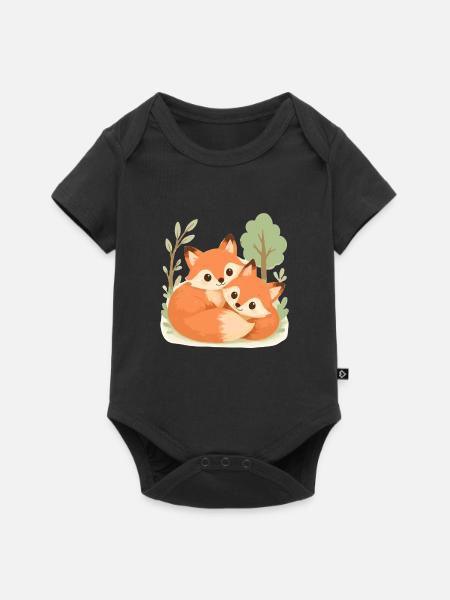 Süßes Fuchs Pärchen im Wald - Baby Premium Kurzarmbody - Schwarz