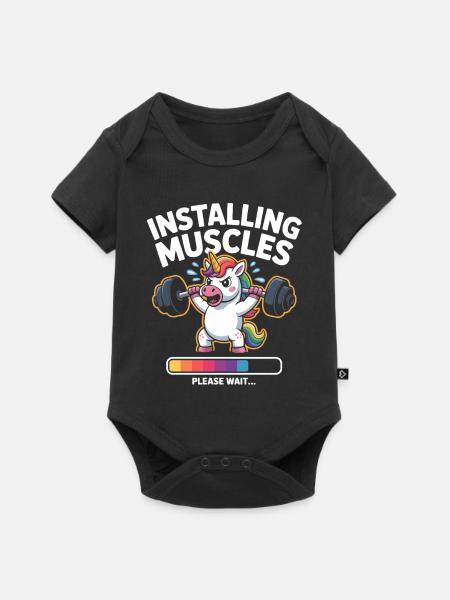 Einhorn hebt Gewichte - Baby Premium Kurzarmbody - Schwarz