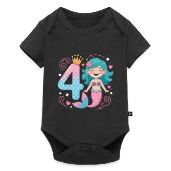 Meerjungfrau 4. Geburtstag 4 Jahre - Baby Premium Kurzarmbody - Schwarz - Vorne