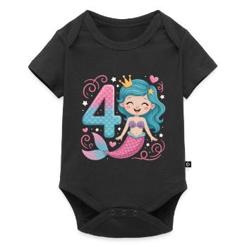 Meerjungfrau 4. Geburtstag 4 Jahre - Baby Premium Kurzarmbody - Schwarz - Vorne