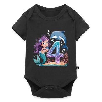Meerjungfrau 4. Geburtstag 4 Jahre - Baby Premium Kurzarmbody - Schwarz - Vorne