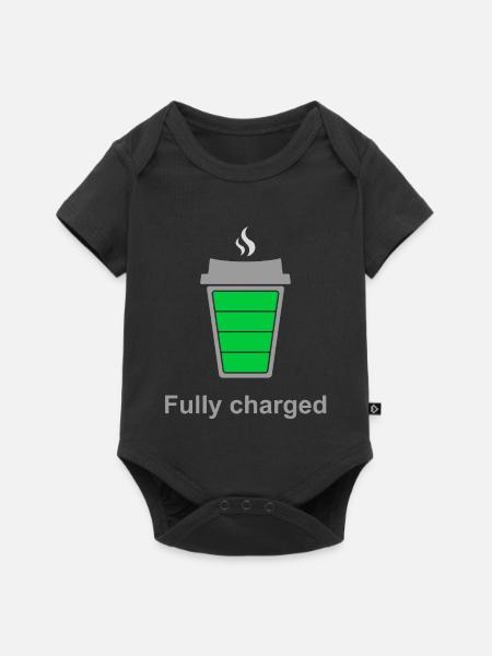Voll aufgeladen durch Kaffee - Baby Premium Kurzarmbody - Schwarz
