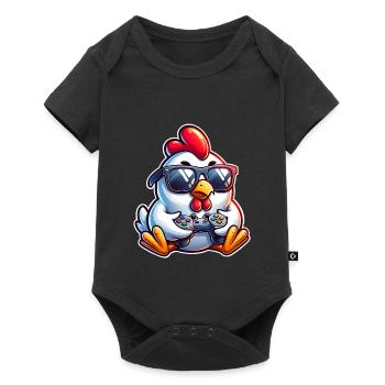 Gamer Huhn mit Controller - Baby Premium Kurzarmbody - Schwarz - Vorne