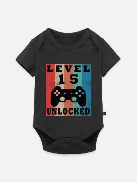 Level 15 Freigeschaltet Retro Controller - Baby Premium Kurzarmbody - Schwarz