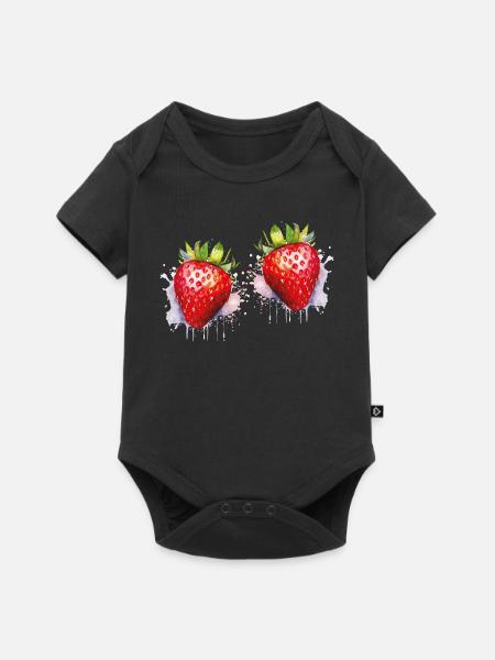 Wasserfarbene Erdbeeren - Baby Premium Kurzarmbody - Schwarz