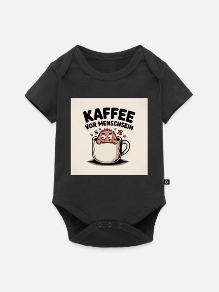 Kaffee vor Menschsein Cartoon - Baby Premium Kurzarmbody - Schwarz