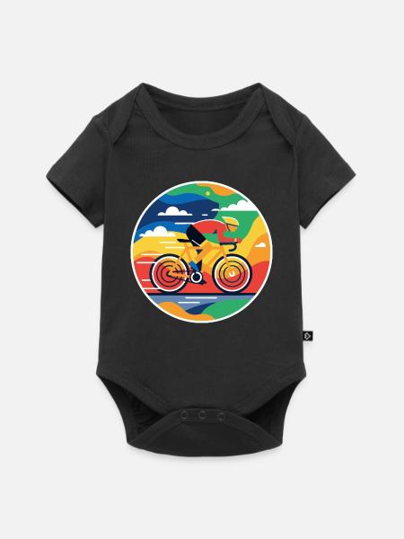 Bunter Radfahrer Rundbild - Baby Premium Kurzarmbody - Schwarz