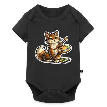 Cat Artist Brush Poetry - Baby Premium short-sleeve bodysuit - black - Front