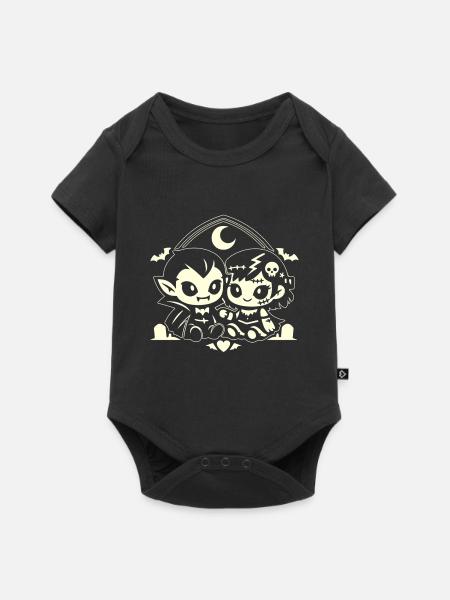 Nachtaktives, niedliches Vampirduo - Baby Premium Kurzarmbody - Schwarz