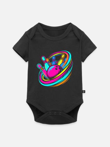 Bowlingkugel und Pins Strike - Baby Premium Kurzarmbody - Schwarz