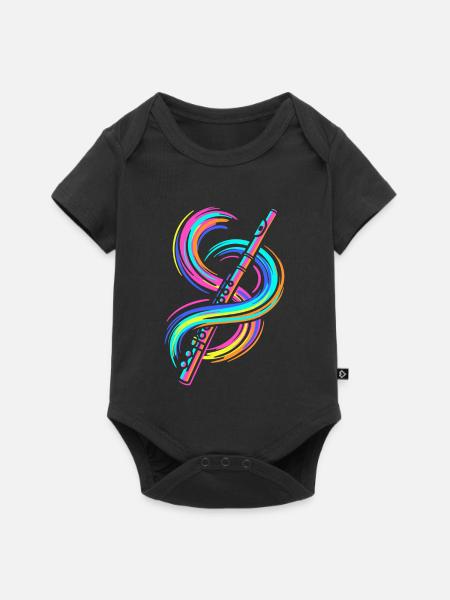 Bunte Flöte - Baby Premium Kurzarmbody - Schwarz