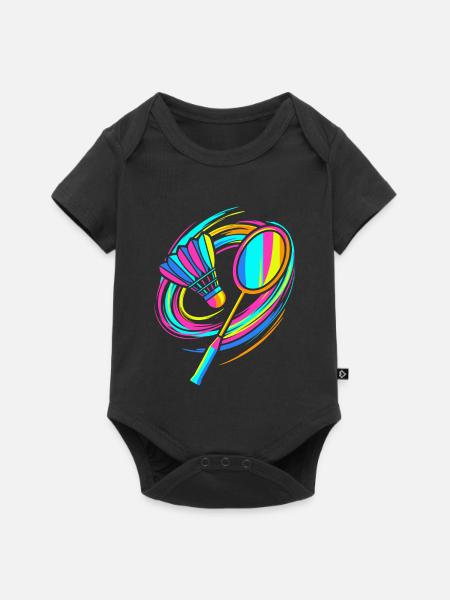 Badmintonschläger - Baby Premium Kurzarmbody - Schwarz