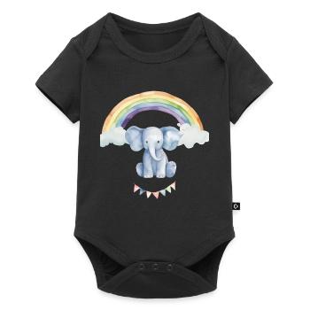 Watercolor Elephant Under the Rainbow for Kids - Baby Premium short-sleeve bodysuit - black - Front