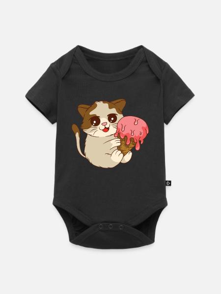Katze isst Eis - Baby Premium Kurzarmbody - Schwarz