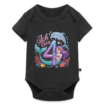 Ich Bin 4 Meerjungfrauen Mädchen 4. Geburtstag - Baby Premium Kurzarmbody - Schwarz - Vorne