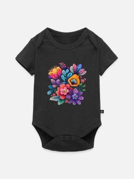 Blumen Bunte Blüten Floral Garten - Baby Premium Kurzarmbody - Schwarz